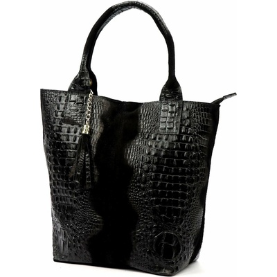 Luka dámska veľká kožená shopper kabelka čierna A4 26-026 CROCO