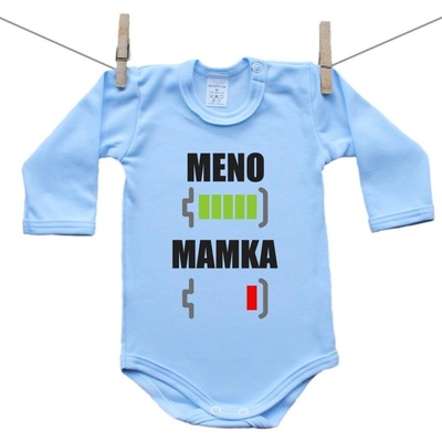 Boodyy Modré body s dlhým rukávom Batéria nabitá/vybitá mamka s menom