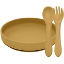 Jedálenské súpravy PETITE&MARS Set jedálenský silikónový Intense Ochre TAKE&MATCH 2 ks