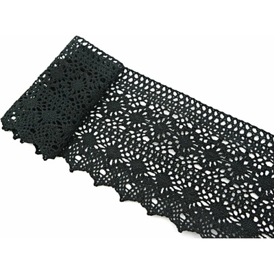 Bavlnená paličkovaná čipka - čierna - šírka 14 cm