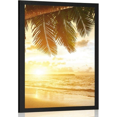 Plakát východ slunce na karibské pláži - 20x30 silver