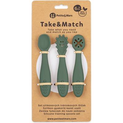 PETITEMARS PETITE&MARS Set silikonových tréninkových lžiček Take&Match Misty Green 6m+