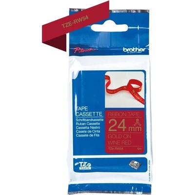 Brother TZE-RW54, 24mm x 4m, zlatý tisk/vínově červený podklad, originální páska