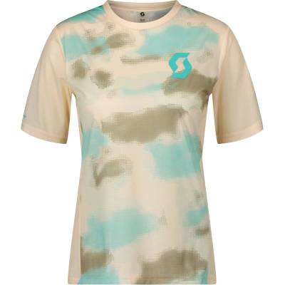 Scott Дамска фланелка с къс ръкав за колоездене Scott Women's Tee Trail Vertic S/S Cycling jersey - Cotton White / Miami Green (156-2320-0213)