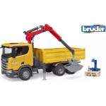 BRUDER Scania Super 560R камион с кран, самосвал, кофа товарач, палет и кука (3551)