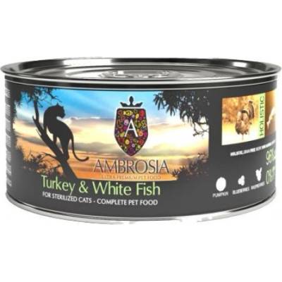 AMBROSIA Turkey White Fish - консерва, 96 % съдържание на месо за пораснали и кастрирани котки с капризен апетит - 150 гр, Франция