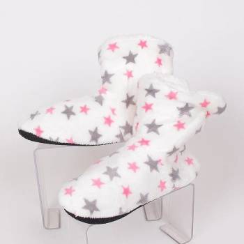 Image 1 of Дамски плюшени пантофи-боти в бяло със звезди