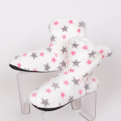 Дамски плюшени пантофи-боти в бяло със звезди