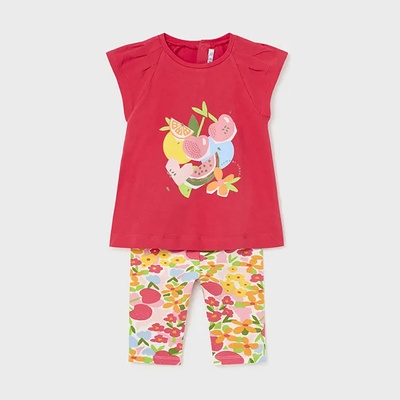 Mayoral Комплект тениска в цвят диня и шарен клин за бебе момиче Майорал