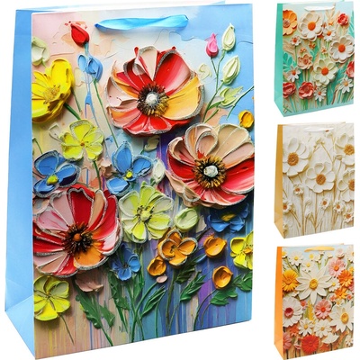 Dárková taška 2049 Flowers, velikost D 30 x 12 x 40 cm (mix 4 vzorů)
