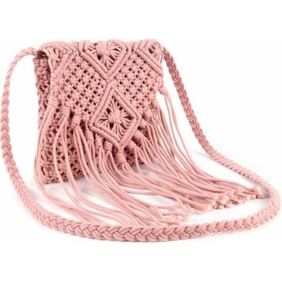 Macramé kabelka cez rameno so strapcami Svetlo ružová