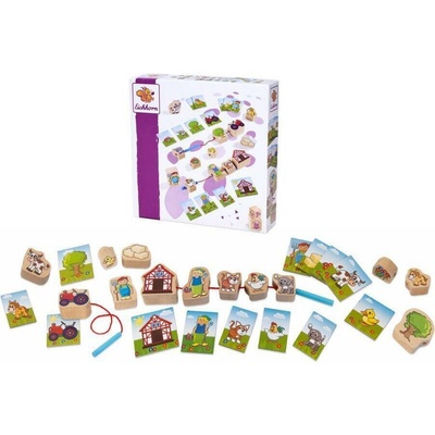Eichhorn logická hra farma Threading Game 13 ch kociek a 13 vzorov