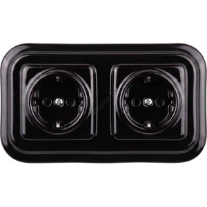 Elhard - Двойна керамична ретро розетка за домашна употреба с SCHUKO рамка 230V черна (EF0033B)