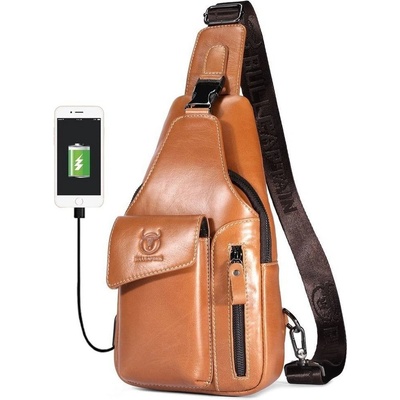 Bullcaptain kožená taška cez rameno s USB Maksim Khaki 5L