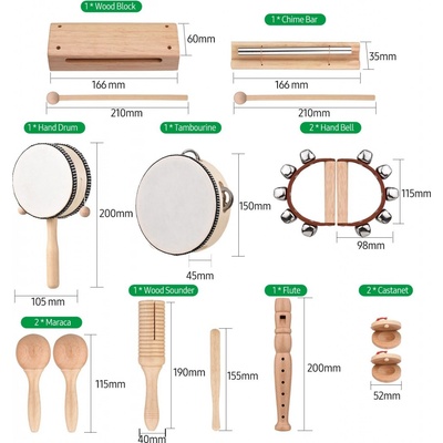 TOMTOP JMS 13 KS Dětské hudební nástroje Hračky s taškou Dřevěné bicí nástroje Rané vzdělávání