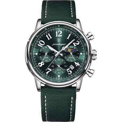 Poedagar Мъжки часовник Poedagar CS1887, текстил, зелен, зелен циферблат (CS1887)