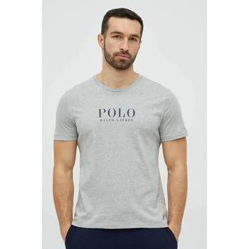 Ralph Lauren Памучно горнище на пижама с къси ръкави Polo Ralph Lauren в сиво с принт 714899613 (714899613)