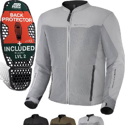 OpenAir Motorcycle Jacket Men with Protectors AirForce Back Protector Motorcycle Jacket Summer Mesh Ventilated Textile Jacket Protective Jackets Protector Jacket Airy (Men, Grey, XXL) - OPENAIR