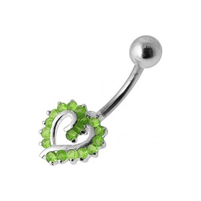 Šperky4U stříbrný piercing do pupíku srdíčko světle zelené zirkony BP01026-G