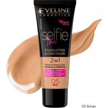 Eveline Selfie Time 2in1 Foundation & Concealer 05 Beige dlhotrvajúci make-up 2v1 30 ml