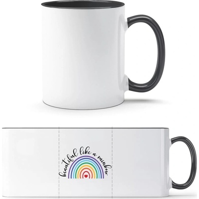 TTH Dvojfarebný Hrnček Dúha s nápisom Beautiful like a rainbow Biela Čierna Standard Darčeky PrintEQ 250 ml