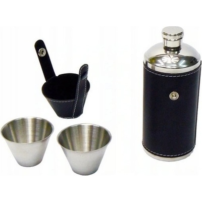 Okrúhla nerezová ploskačka s puzdrom + kalíšky 210 2 ml