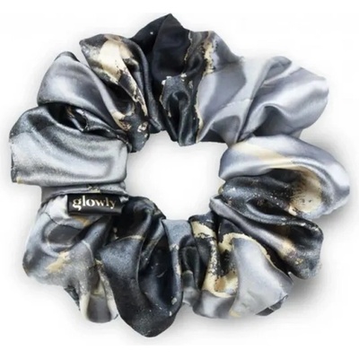 Glowly Saténová Scrunchie - Black Marble