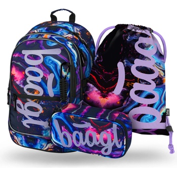 BAAGL Лилав ученически комплект - раница, моливник, чанта Baagl Core Marble BAAGL | Lilav | Момичешки | ONE SIZE