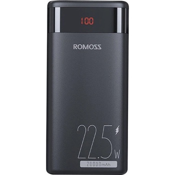 ROMOSS Ares 20PF Digital Display Power Bank 22.5W 20000 mAh PD - външна батерия с два USB-A и един USB-C изходи и технология за бързо зареждане (черен)