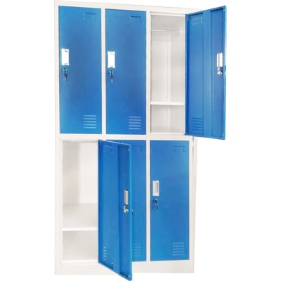 RFG Гардероб, метален, троен, с шест клетки, 90 x 45 x 185 cm, сив корпус, врати със син цвят (3800052747208)