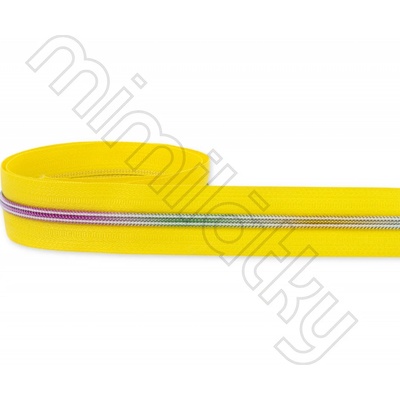Zip spirálový 5mm metráž žlutá/duhová