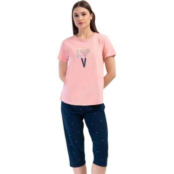 Дамска макси пижама в розово и тъмносиньо