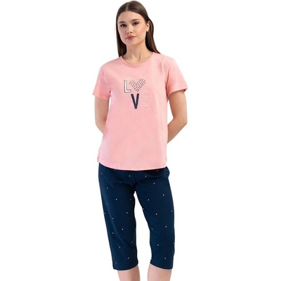 Дамска макси пижама в розово и тъмносиньо