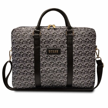 GUESS PU G Cube Laptop Bag 16 - луксозна дизайнерска чанта с дръжки и презрамка за преносими компютри до 16 инча (черен)