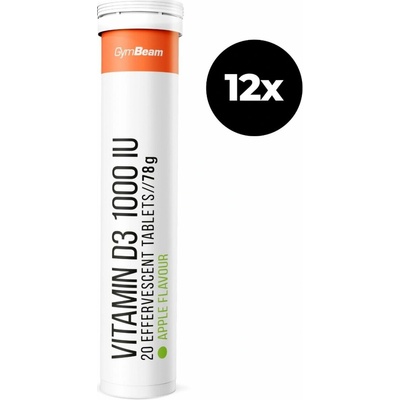 GymBeam Šumivý Vitamín D3 1000 IU zelené jablko 12 x 20 tabliet