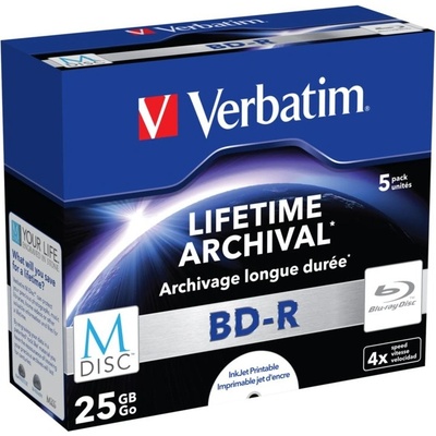 Verbatim BD-R 25GB 4x, M-Disc, Single layer, printable, jewel, 5ks (43823) – Zboží Živě