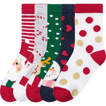 Pepperts Dievčenské vianočné ponožky, 5 párov červená/sivá/zelená