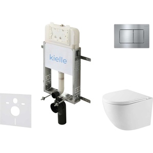 kielle Genesis New - Комплект структура за вграждане, компактна тоалетна чиния Oudee Vortex, Rimless+, SoftClose седалка и бутон Gemini New III, лъскав хром 30528SZ44 (30528SZ44)