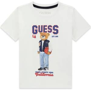 GUESS Тениска в бял цвят за мини момче с цветно мече и син надпис Guess