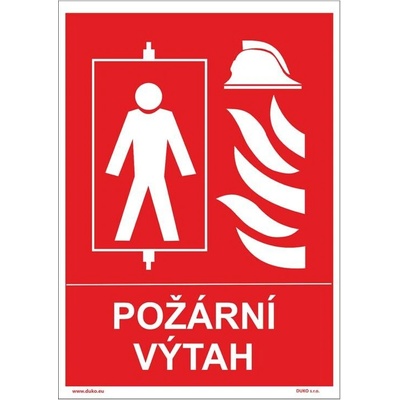 DUKO POŽÁRNÍ VÝTAH se symbolem a textem Formát: 210 x 297 mm, Materiál: plast 1 mm, samolepící vinylová fólie