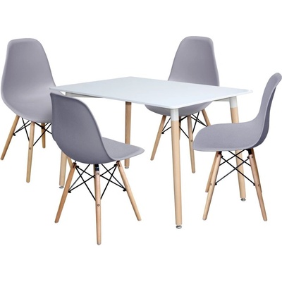IDEA nábytok Jedálenský stôl 120 x 80 UNO biely + 4 stoličky UNO sivé