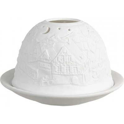 Bílý porcelánový svícen na čajovou svíčku vesnice s noční oblohou – 12x8 cm