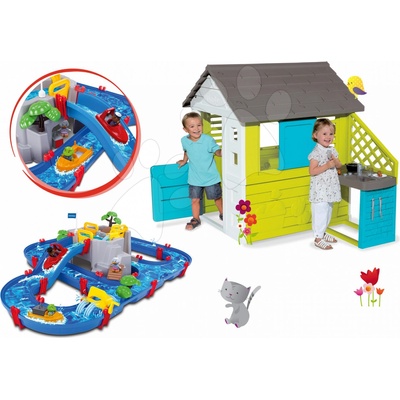 Smoby set domeček Pretty Blue a AquaPlay vodní dráha Mountain Lake 810703-16