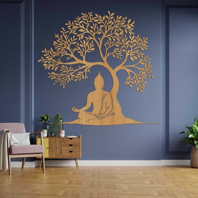 Drevený obraz strom života a Budha - MOTERO 4531 HDF0546