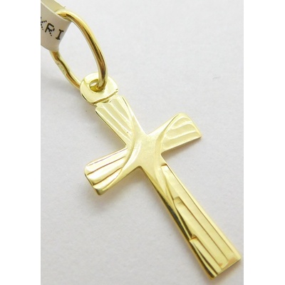 Klenoty Budín Gravírovaný zlatý přívěsek křížek pro štěstí 3220099
