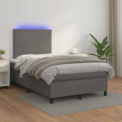 vidaXL Box spring postel s matrací a LED 3135816 umělá kůže šedá