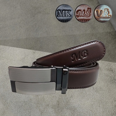 Pánský kožený opasek s monogramem z pravé kůže hnědý