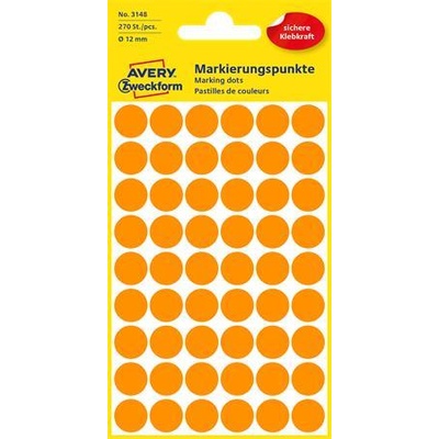 Avery-Zweckform Етикет, 12 мм, кръгъл, avery zweckform, неоново оранжев, 270 етикета в опаковка 3148 (3148)