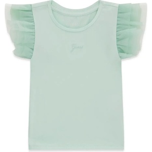 GUESS Зелена тениска за мини момиче с шифонени ръкави и бродиран надпис Guess