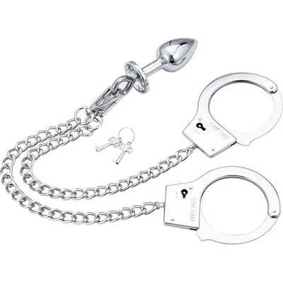 OhMama Fetish Hand Cuffs With Chain and Anal Plug